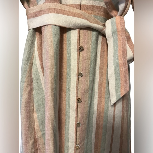 Soft Surroundings Arcata Linen Dress Sz PS Striped Boho Summer Gauzy buttons - Picture 5 of 11